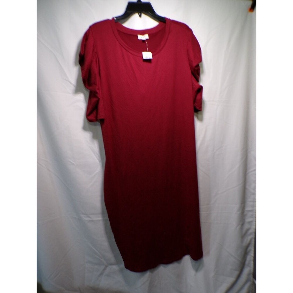 love J Women's Burgundy T Shirt Dress 3X Ruffle Sleeve Short Dress